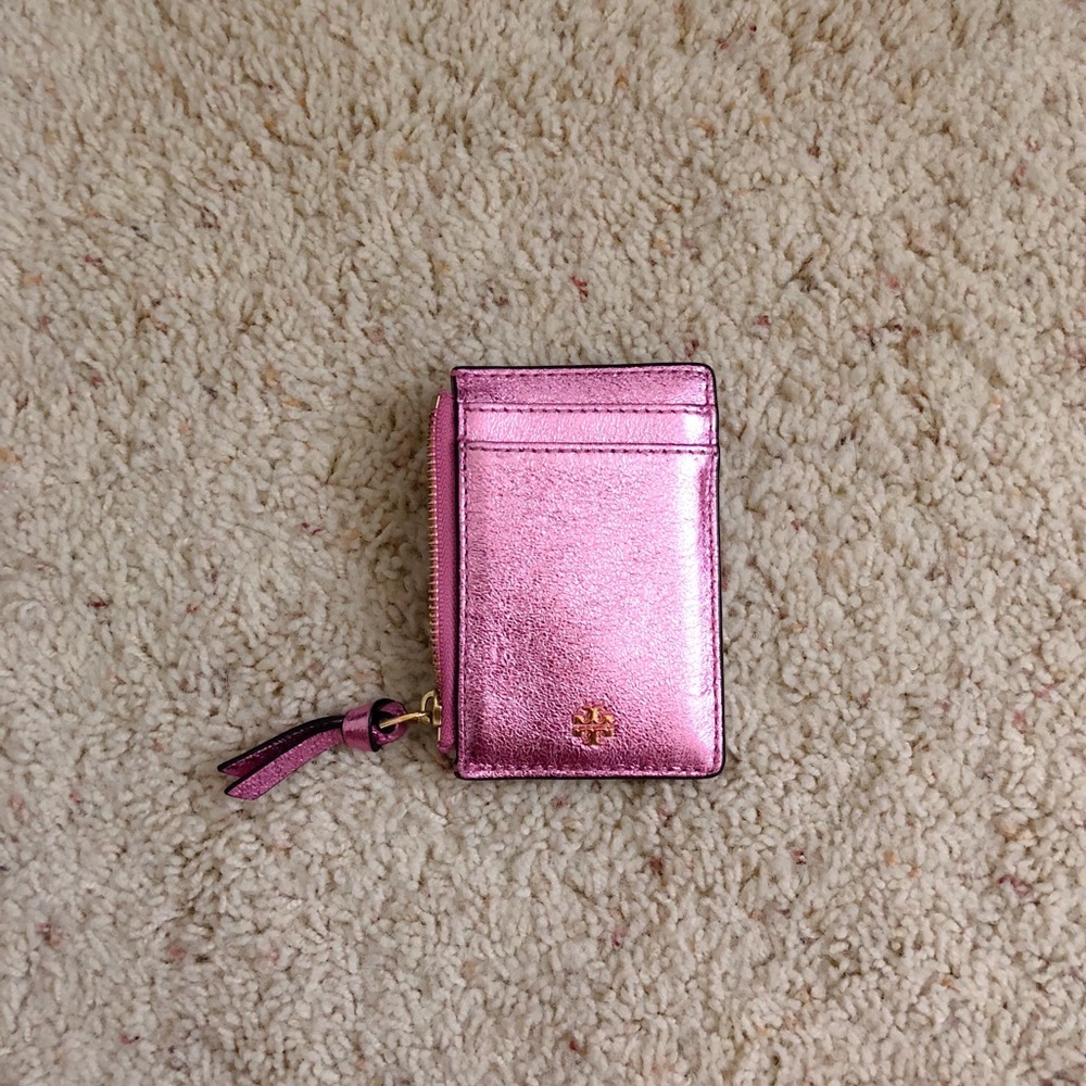 Tory Burch Crinkle Metallic Zip Card Case